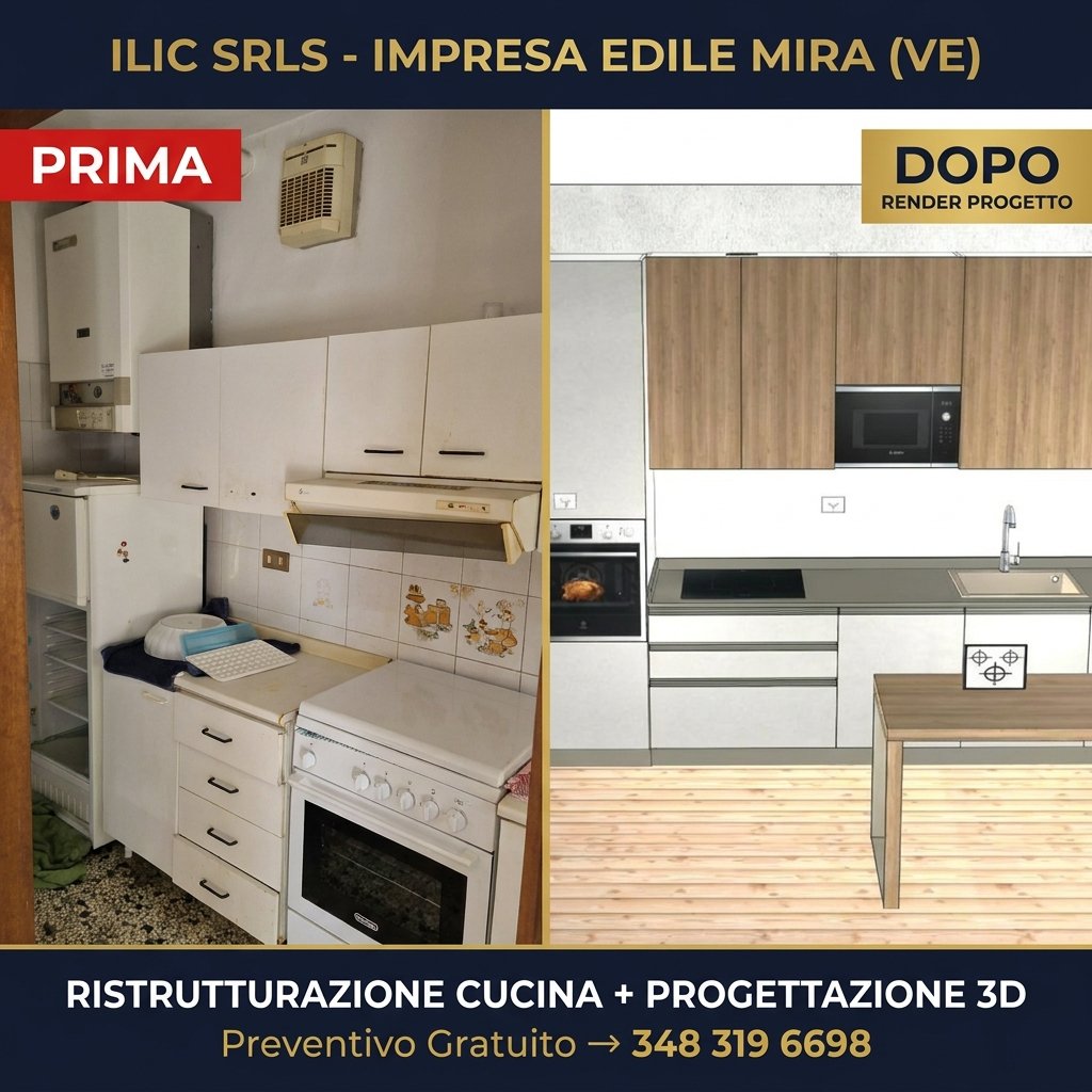 Ristrutturazione cucina con progettazione 3D - prima e dopo, Mira