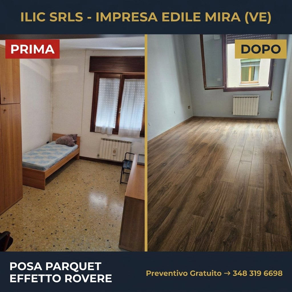 Posa parquet effetto rovere - prima e dopo, Mira
