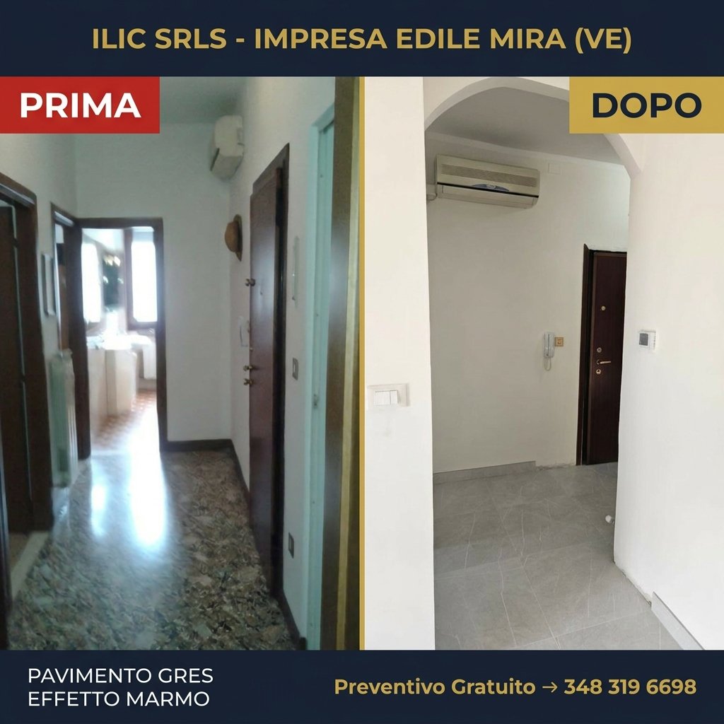 Pavimento gres effetto marmo - prima e dopo, Mira